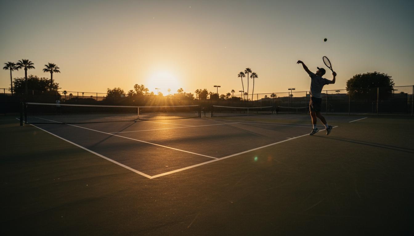 Tennis court at sunset